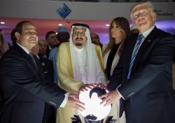 Trump Saudi Arabia king Salman orb Meme Template