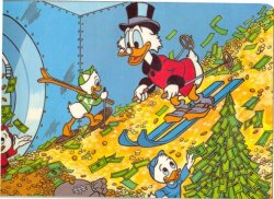 Scrooge McDuck Skiing on Money Meme Template