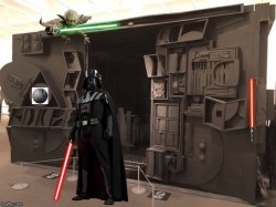 Darth Vader standing in front of a mysterious black room Meme Template
