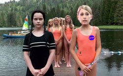 Wednesday Addams and young Katie Hill Meme Template