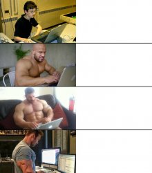 Three Buff Guys Help Out Nerdy Kid Meme Template