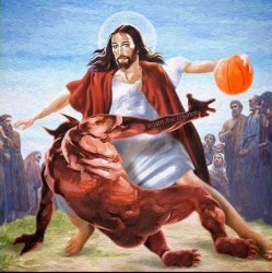 Jesus crossing the devil Meme Template