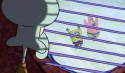 Squidward looking out of window at spongebob and patrick Meme Template