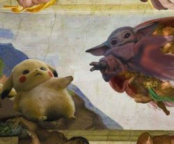 Pikachu and Baby Yoda Meme Template