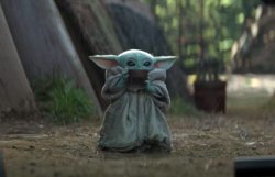 Baby Yoda drinking (brightened) Meme Template