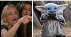 Woman Angry at Baby Yoda Meme Template