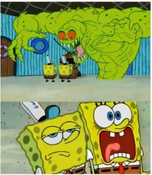 Spongebob scared but also not scared Meme Template