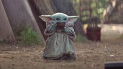 Baby Yoda drinking from cup Meme Template