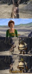 Shrek and Donkey laughing at Fiona Meme Template