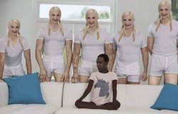 5 blonde women and 1 black guy Meme Template