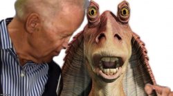 Joe Biden whispering to Jar Jar Binks Meme Template