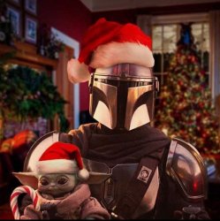 Mando and Baby Yoda Christmas Meme Template