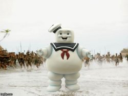 Stay-Puft Marshmallow Man Being Chased Meme Template