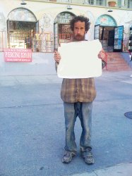 Homeless Smelly Man with Sign Meme Template