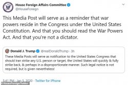 Trump tweet & response re: War Powers Act Meme Template