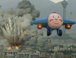 Plane flying from explosions Meme Template