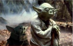 Baby Yoda with Papa Yoda Meme Template