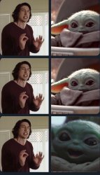 Kylo Ren teaches Baby Yoda to speak Meme Template
