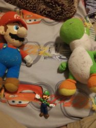 Mario and Yoshi Above Small Luigi Meme Template