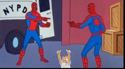 Spidermans pointing and an exited kid Meme Template
