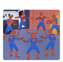 7 spidermen pointing Meme Template