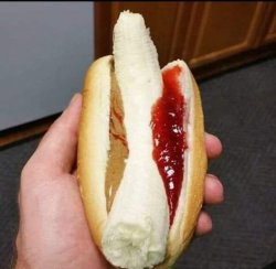 Peanut Butter Jelly and Banana Hot Dog Meme Template