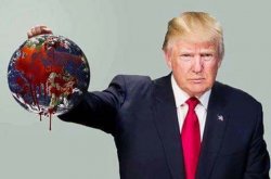 Trump holds bloody Earth Meme Template