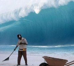 Beach Man Wave Tsunami Ignoring Meme Template