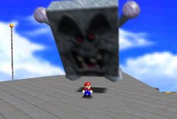 Whomp King smashing Mario Meme Template