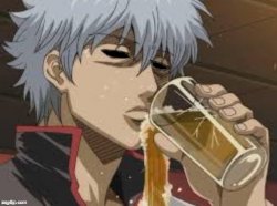 Gintoki stunned when drinking bear Meme Template