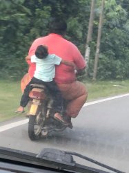 Fat guy on motorcycle with kid Meme Template