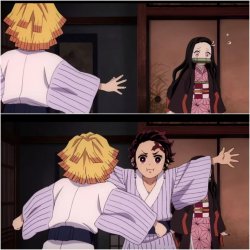 Tanjiro blocks Nezuko Meme Template