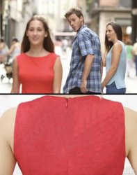 Man looks at the back of red dress Meme Template