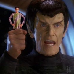 Romulan Senator holding Jake Sisko Meme Template