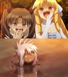 Anime girls laughing at anime girl in water Meme Template