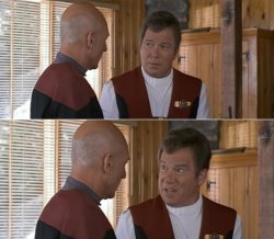 Kirk talking to Picard Meme Template