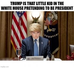 Trump Little Kid Playing President Meme Template