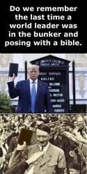 trump hitler in the bunker with a bible Meme Template