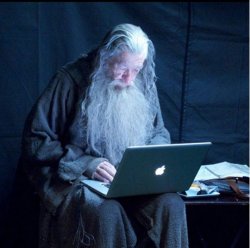 Gandalf checking his e-mail on the set of Hobbit Meme Template