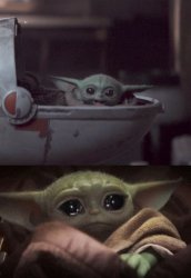 Happy then sad Baby Yoda (Star Wars) Meme Template