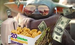 Rich Baby Yoda Flaunt Meme Template