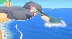 Animal crossing jumping in a shark Meme Template