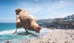 Giant Chicken at the Beach Meme Template
