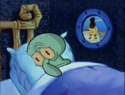 Squidward sleeping with spongebob outside Meme Template