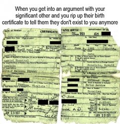 Birth Certificate Rip Of Existence Meme Template