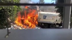 Garbage truck eats spicy food and takes fiery dump Meme Template