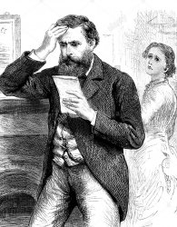 Victorian Man Reading Bad News Letter - 1884 Illustration Meme Template