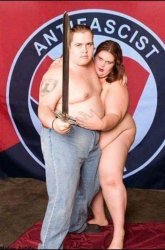 Obese antifascists with sword Meme Template