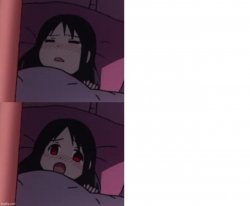 Sleeping Kaguya to Surprised Kaguya Meme Template