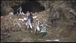 Run Away Monty Python with text Meme Template